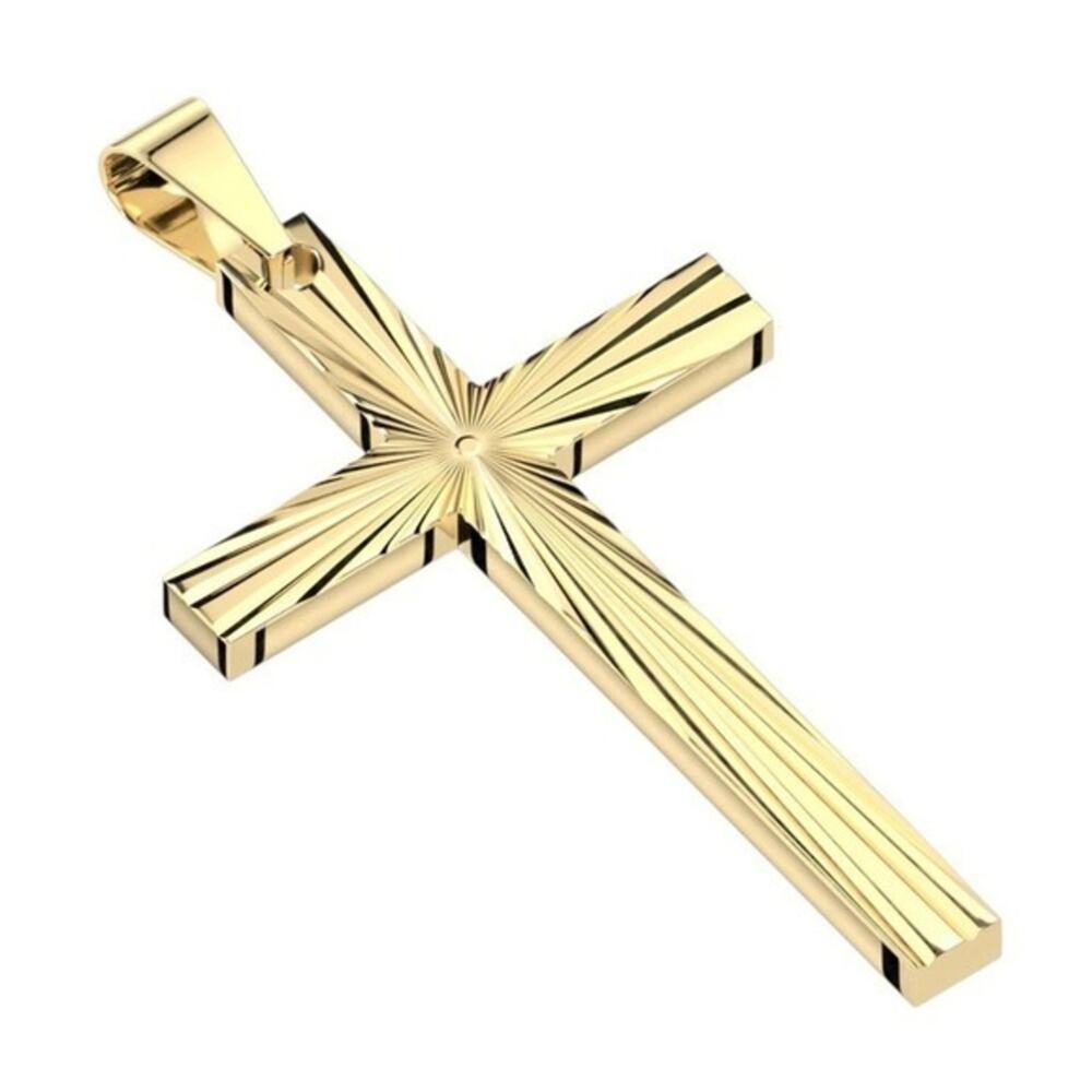 NWOT Engraved Starburst Cross Stainless Steel Pendant